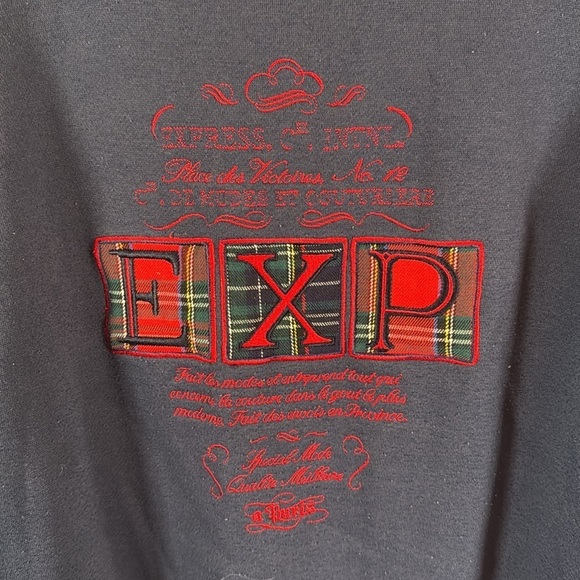 Vintage 90s Express Embroidered Sweatshirt Plaid Patches Size Small - Picture 2 of 6